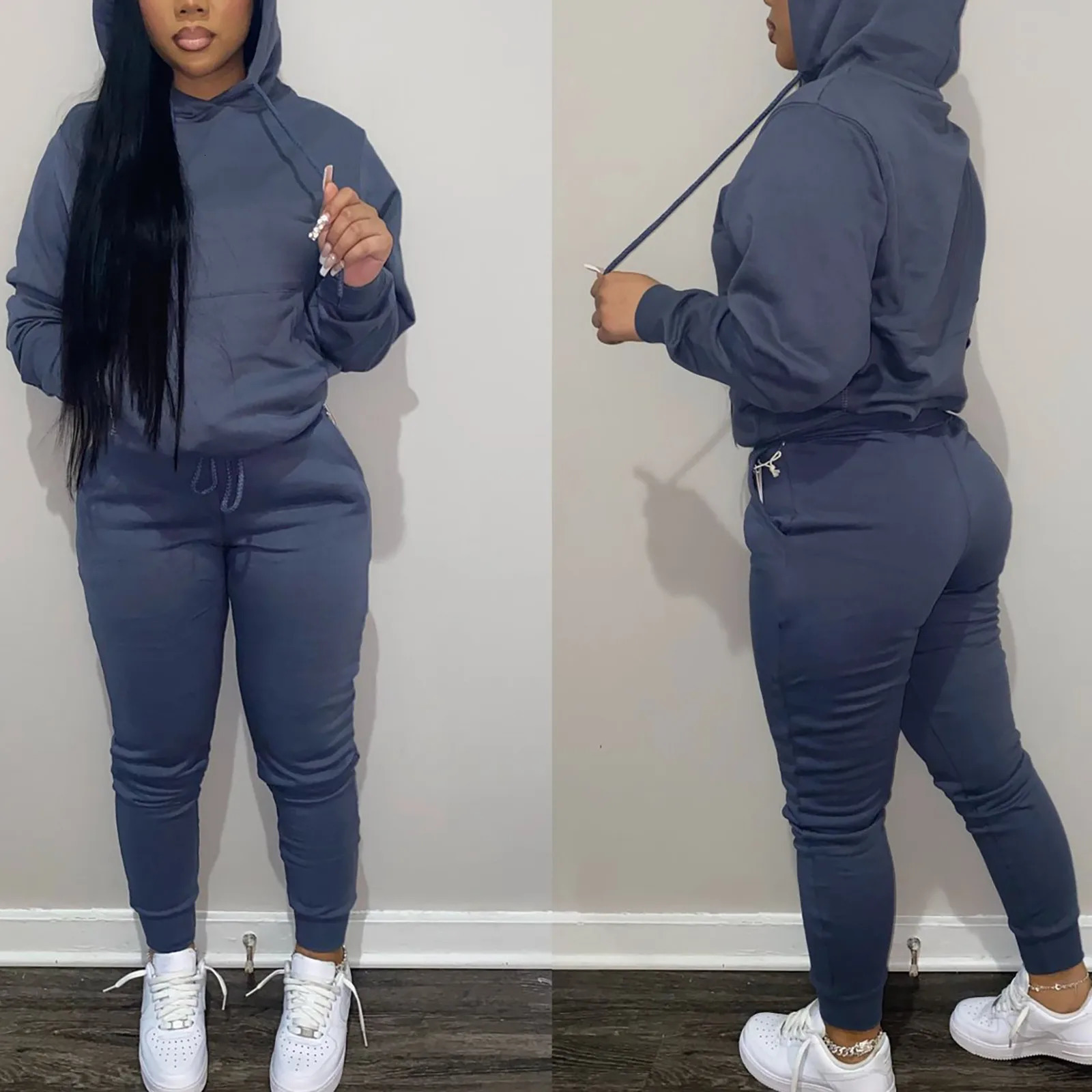 Womens Sweatsuits 2 Piece Set Fall/Winter Loose Sweat Sets Comfy Hoodie Sweatshirt Drawstring Cuffed Sweatpants 240106