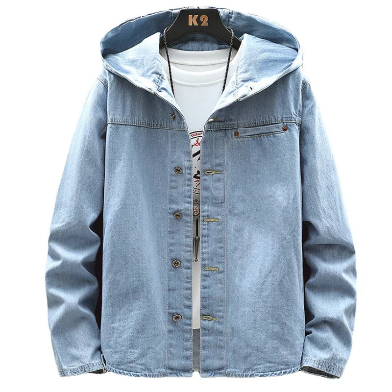 Spring Autumn Hooded Denim Jacket Men's Hip Hop Jeans Coat Retro Jean Street Casual Bomber Outerwear Hoodies 240105