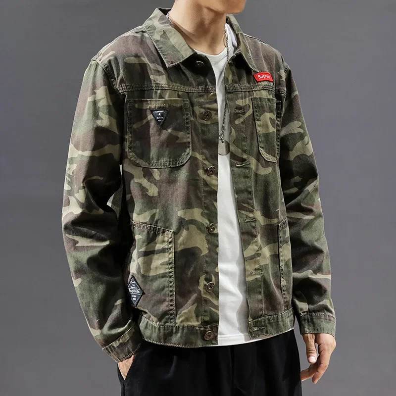 Spring Autumn Men Black Denim Jacket Men's AllMatch Korean Casual Fashionable Male Camouflage Work Shirt Top Outerwear 240105