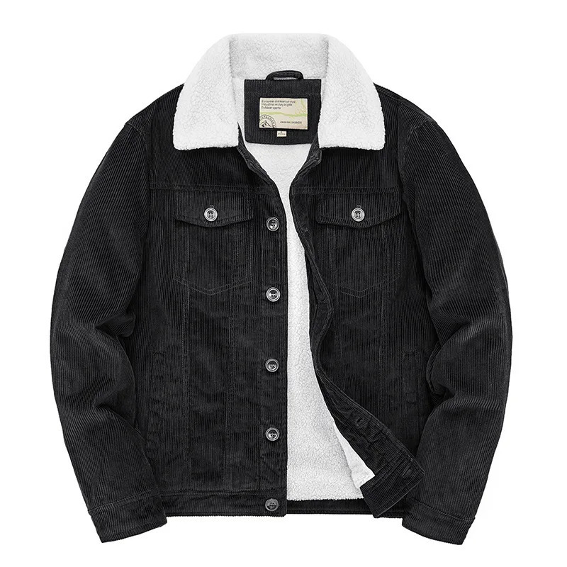 Male Thermal Windbreaker Plus Size Men's Warm Winter Corduroy Jackets and Coats Fur Collar Casual Jacket Outwear Clothes 240105