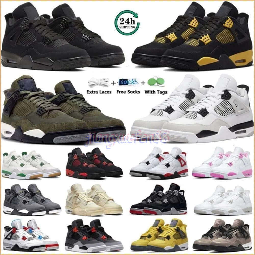 with Box Jumpman 4 Desinger 4s Running Shoes Black Cat Sneakers Olive Canvas Mens and Women Shoes Militarythunder Sail Oreo University