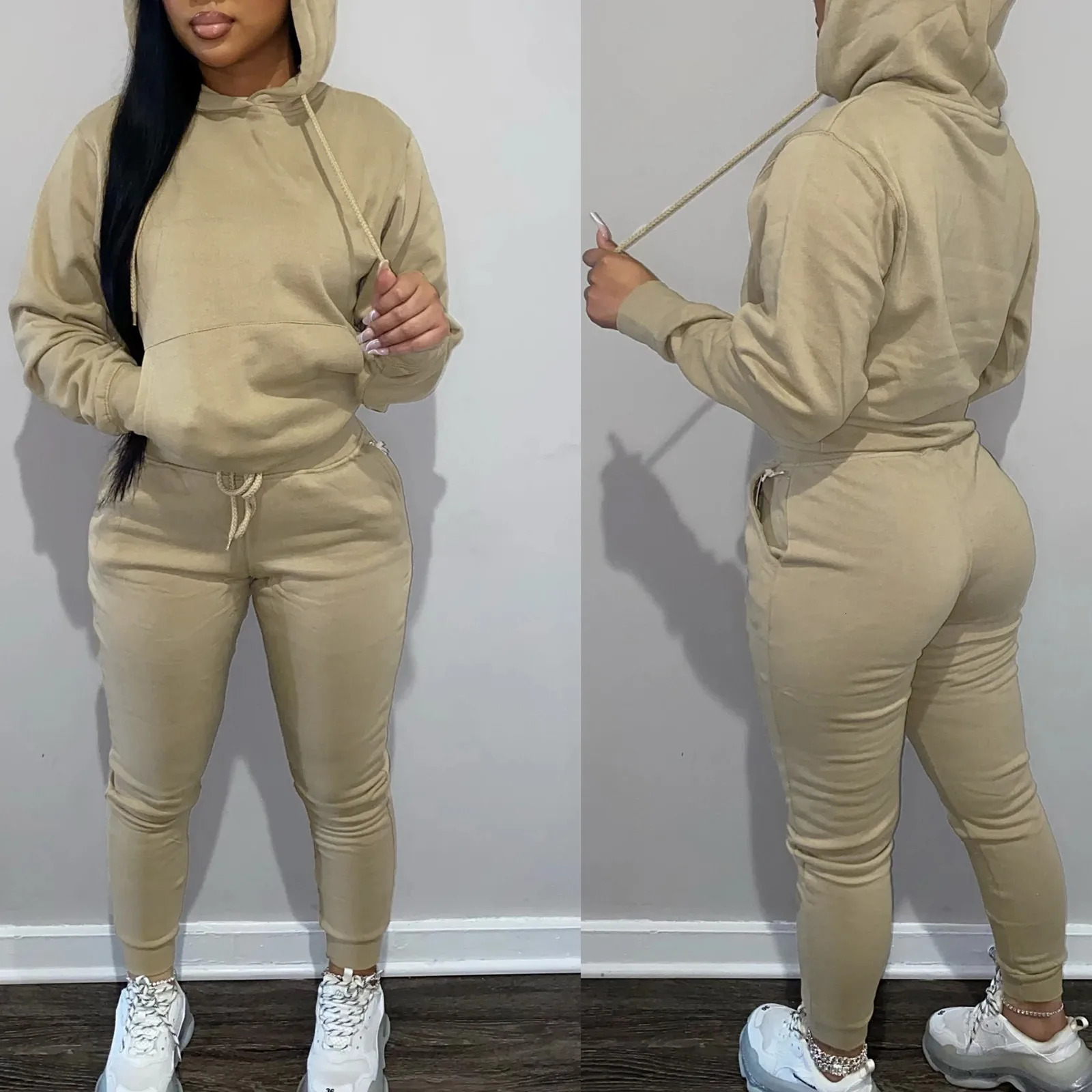 Womens Sweatsuits 2 Piece Set Fall/Winter Loose Sweat Sets Comfy Hoodie Sweatshirt Drawstring Cuffed Sweatpants 240106