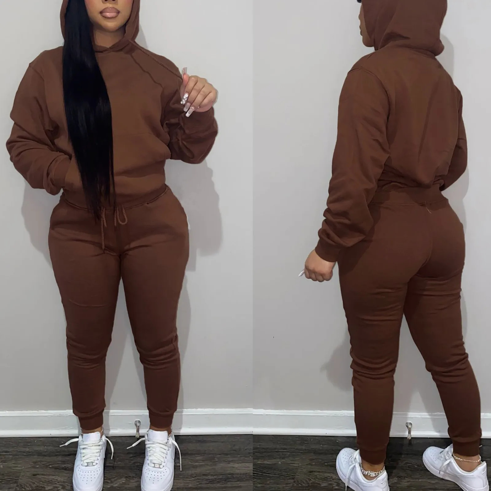 Womens Sweatsuits 2 Piece Set Fall/Winter Loose Sweat Sets Comfy Hoodie Sweatshirt Drawstring Cuffed Sweatpants 240106