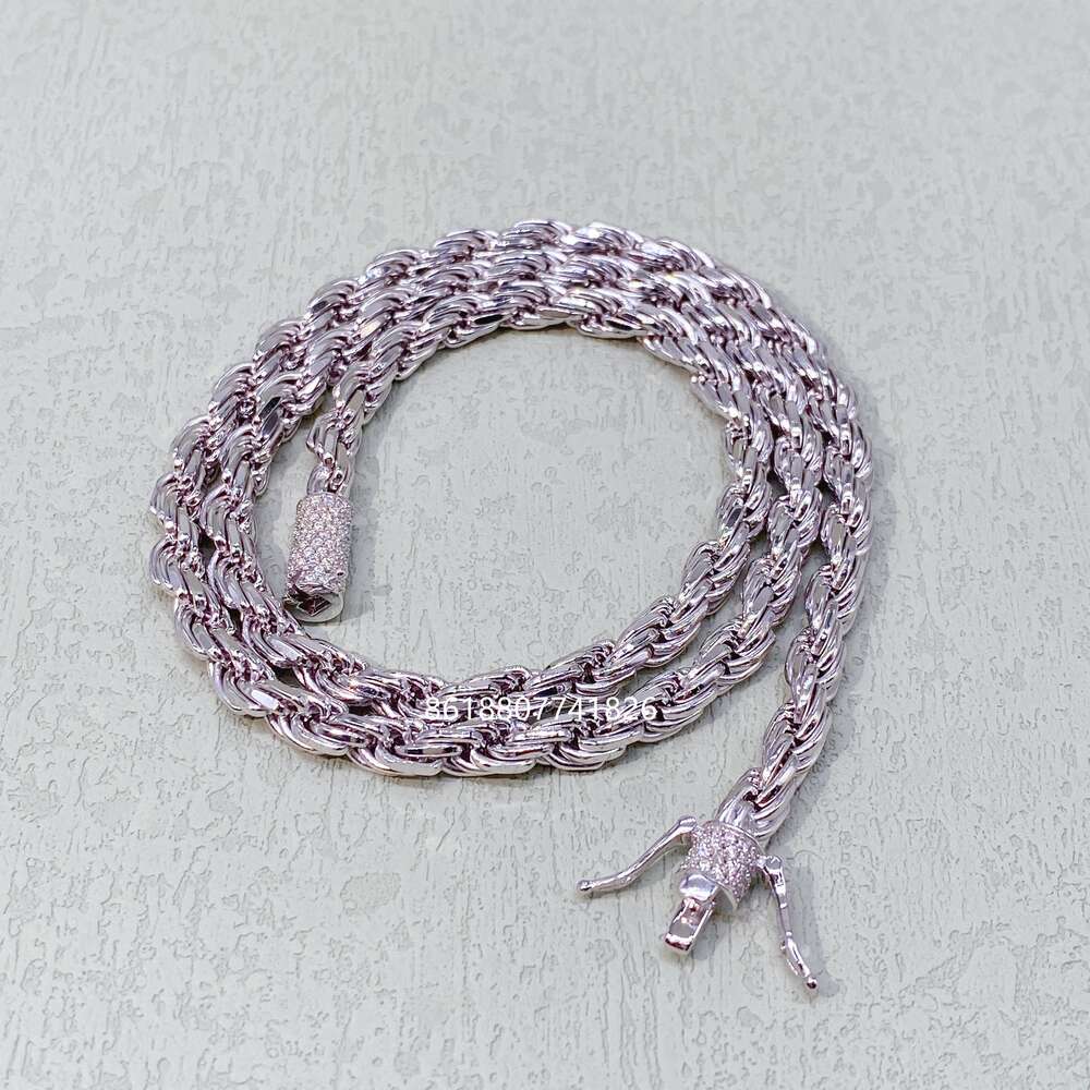 6mm S925 Sterling Silver Necklace Iced Out Vvs1 Moissanite Diamond Clasp Silver Rope Chain