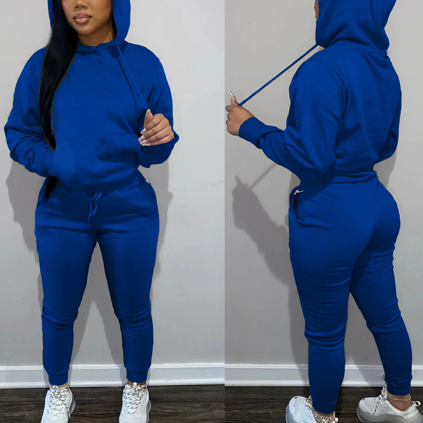 Womens Sweatsuits 2 Piece Set Fall/Winter Loose Sweat Sets Comfy Hoodie Sweatshirt Drawstring Cuffed Sweatpants 240106