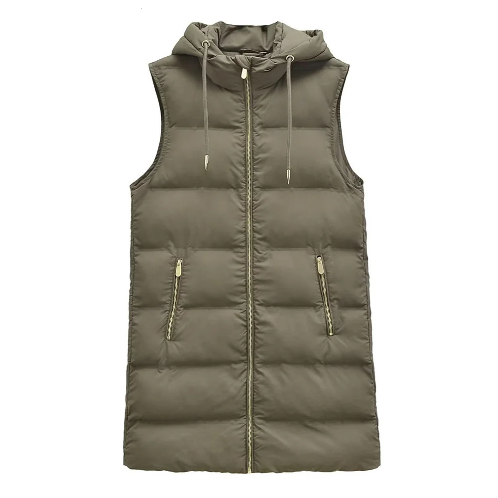 UNIZERA Autumn and Winter Women's Fashion Casual Loose Versatile Sleeveless Hooded Cotton Coat Tank Top Vest Coat 240106