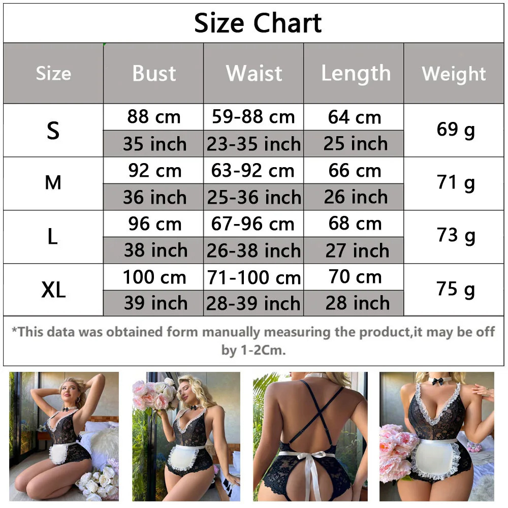 Porno Cosplay Sexy Lingerie Jumpsuits Maid Dress Women Adult Sex Lace Splicing Sling Siamese Thong Underwear Skirt Dress Outfits 240105