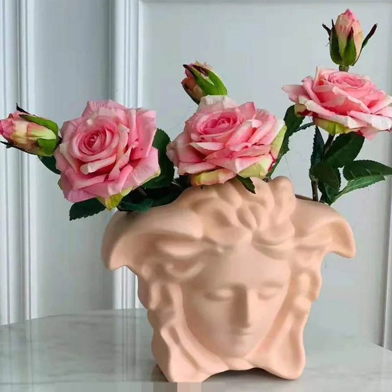 Nordic Human Face Resin Vase Medusa wer Arrangement Gorgon Dried Office Home Interior Decor 240106