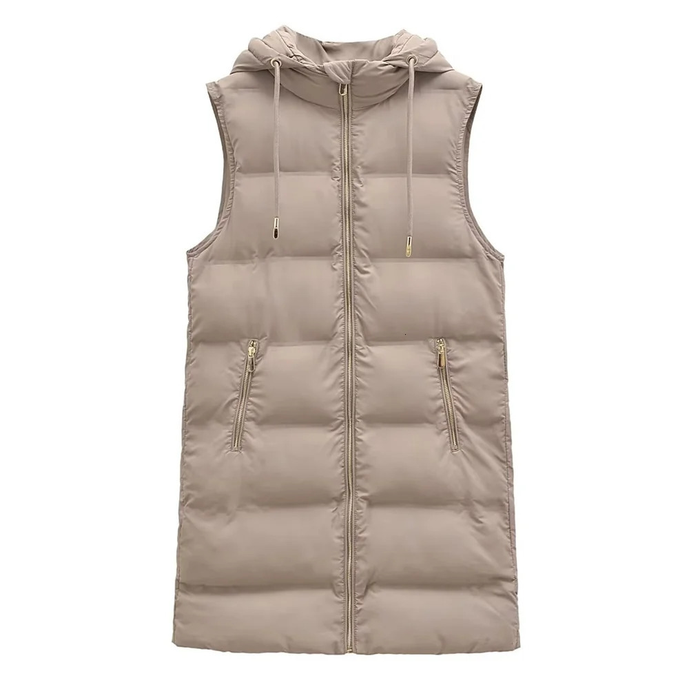 UNIZERA Autumn and Winter Women's Fashion Casual Loose Versatile Sleeveless Hooded Cotton Coat Tank Top Vest Coat 240106