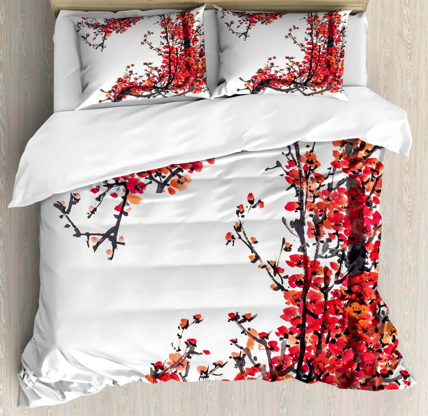 Japanese Duvet Cover SetBranch of A Flourishing Sakura Tree Flower Cherry Blossoms Spring Theme Art Japan Bedding Set Full Size 240106