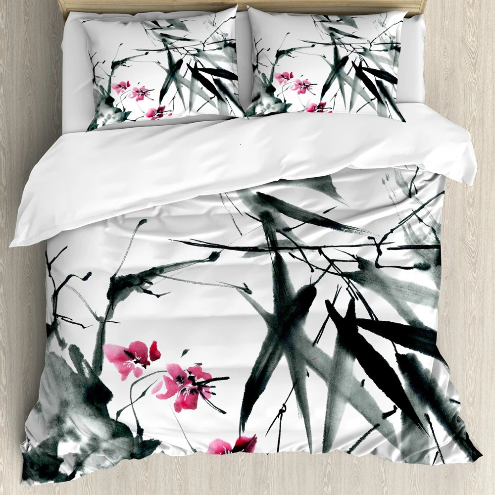 Japanese Duvet Cover SetBranch of A Flourishing Sakura Tree Flower Cherry Blossoms Spring Theme Art Japan Bedding Set Full Size 240106