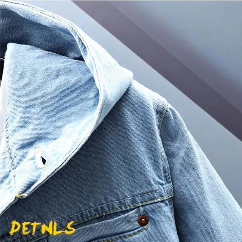Spring Autumn Hooded Denim Jacket Men's Hip Hop Jeans Coat Retro Jean Street Casual Bomber Outerwear Hoodies 240105