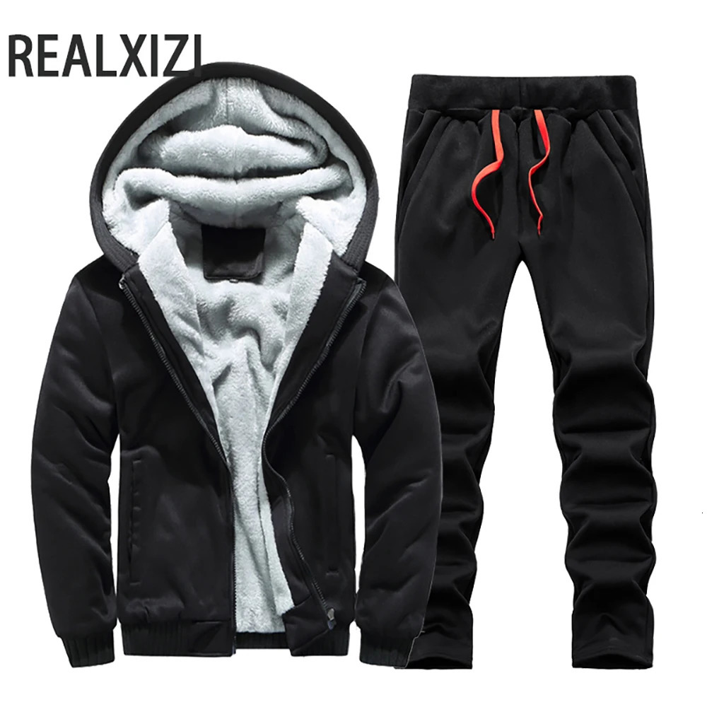 Winter Sports Jacket Pants Suits Men's Coats Trousers Sets Thicken Fleece Thermal Hoodies Set Camouflage Tracksuit Sweatshirts 240106