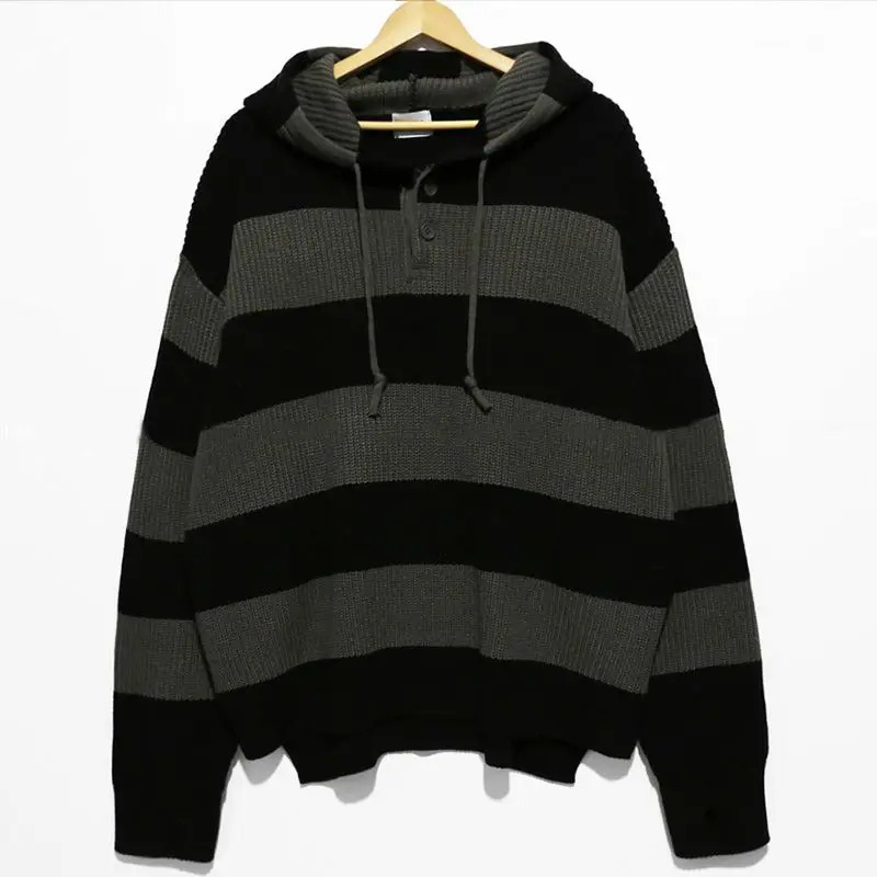 Winter Korean Knitted Warm Striped Men Sweater Fashion Y2K Street Personalized Hip Hop Couple Simple Harajuku Retro Hoodie 240106