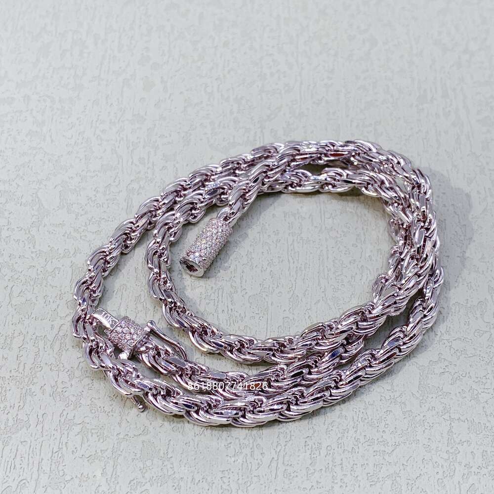 6mm S925 Sterling Silver Necklace Iced Out Vvs1 Moissanite Diamond Clasp Silver Rope Chain