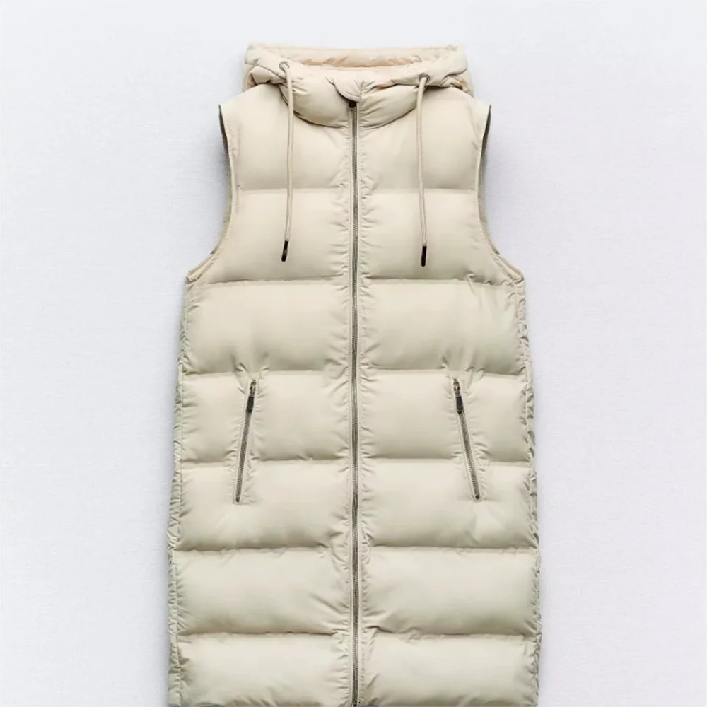 UNIZERA Autumn and Winter Women's Fashion Casual Loose Versatile Sleeveless Hooded Cotton Coat Tank Top Vest Coat 240106
