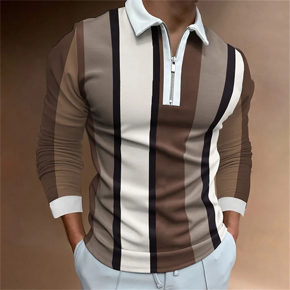 T-Shirts Men Men'S Polo Lapel Korean Business Long Sleeve Fashion Plain Quarter Zip Spring Summer Tops Sportwear Tee Clothing 240106