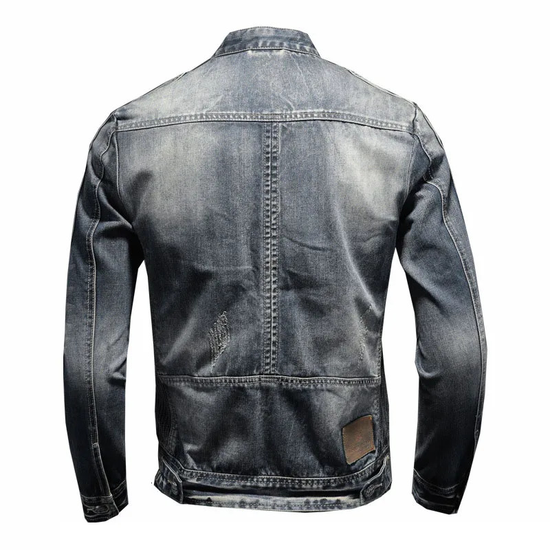 Men's Standing Neck Motorcycle Denim Jacket Vintage Fashion Casual Zipper Chaquetas Hombre Plus Size M6XL Jaquetas 240105