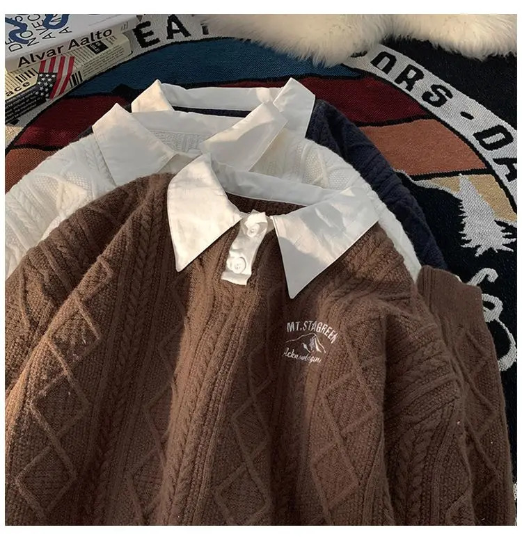 Autumn and Winter American Street Men and Women Trendy Loose Personality Polo Sweater Couple Lazy Polo Casual Top harajuku y2k 240106