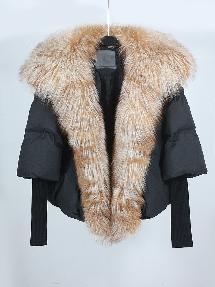 Women's Down Parkas ANNSIRGRA Winter Jacket White Duck Down Coat Women Real Fur Coats Super Large Real Fur Collar With Knit Sleeve Fashion 230927
