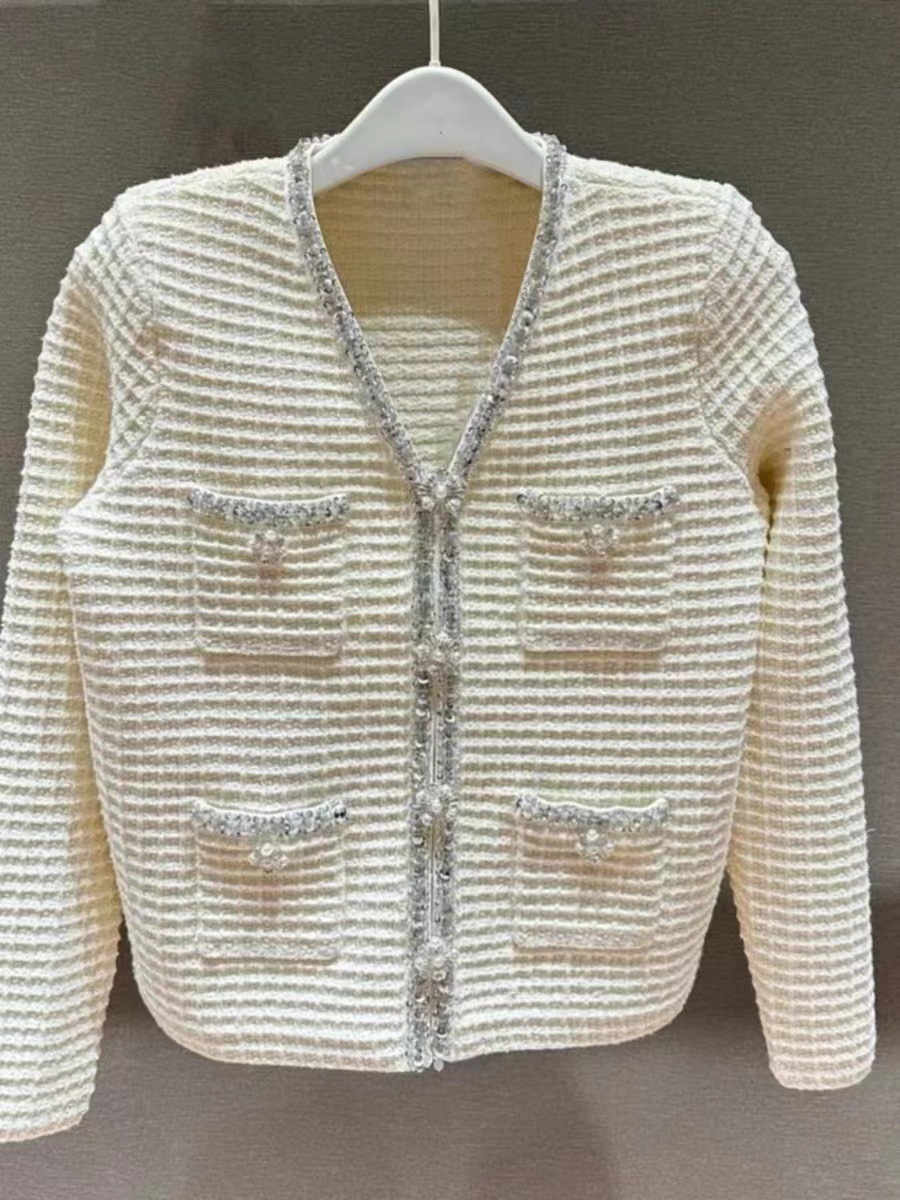 Self-portrait New Ivory V-neck Knit Cardigan
