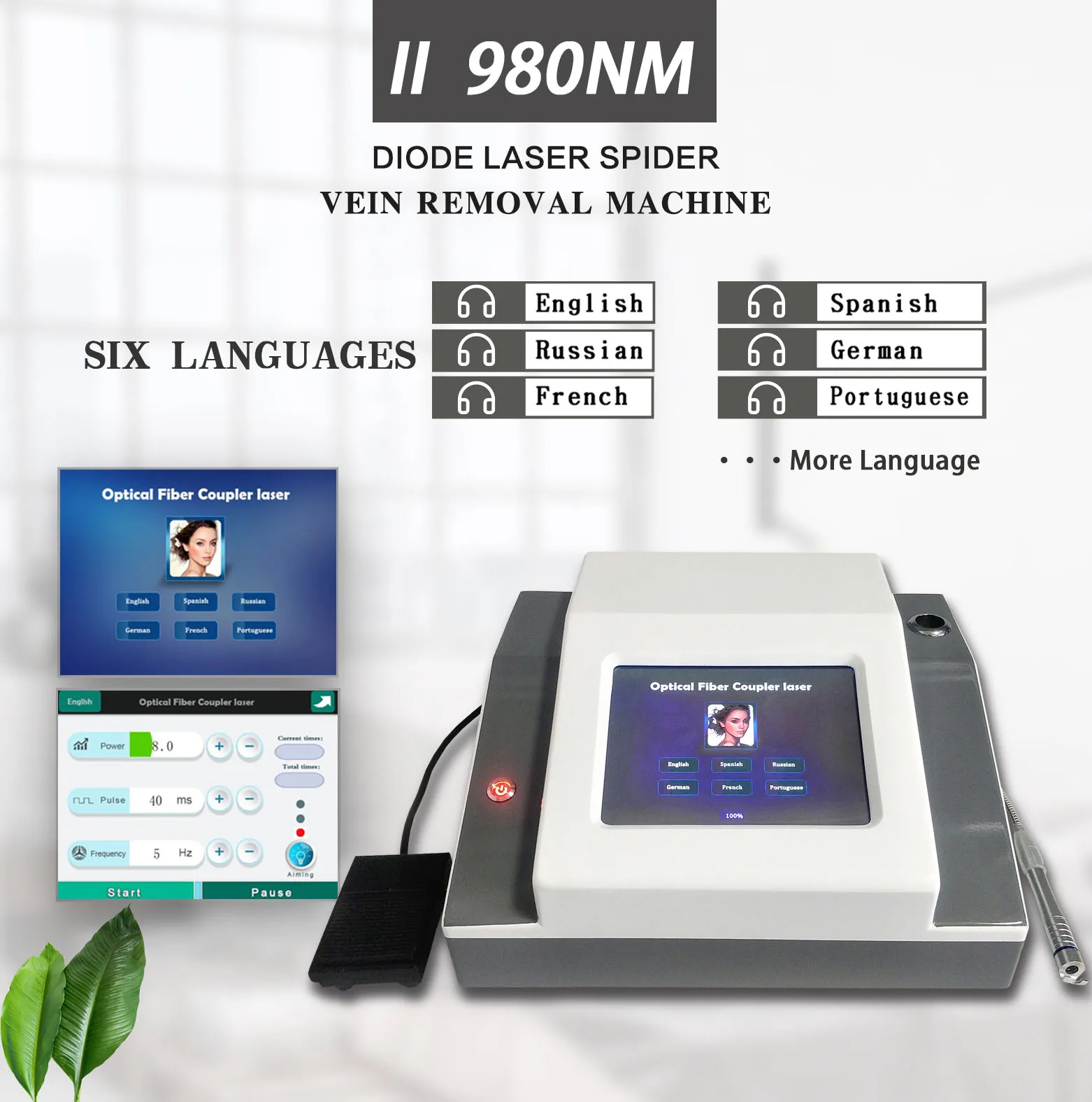 Clinic Use 980nm Diode Laser Red Blood Streak Removal Vascular Therapy Optical Fiber Photothermal Skin Smoothing Vein Remove Device
