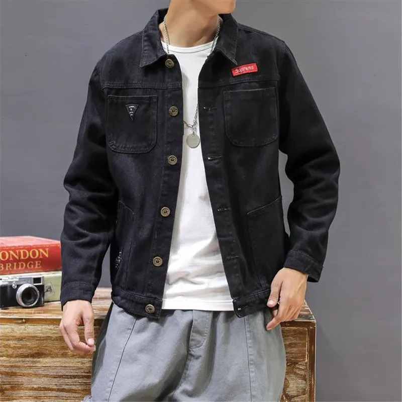Spring Autumn Men Black Denim Jacket Men's AllMatch Korean Casual Fashionable Male Camouflage Work Shirt Top Outerwear 240105