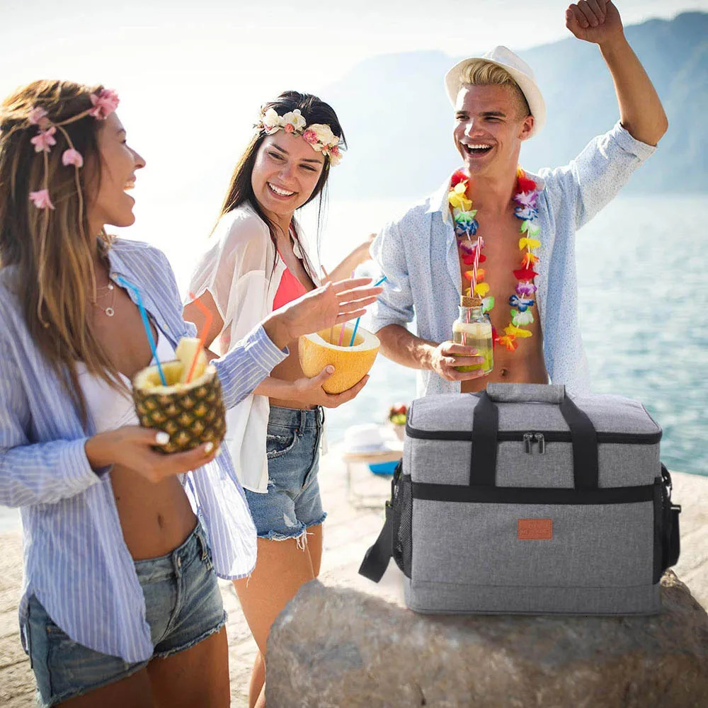32L Soft Cooler Bag with Hard Liner Large Insulated Picnic Lunch Bag Box Cooling Bag for Camping BBQ Family Outdoor Activities 240106
