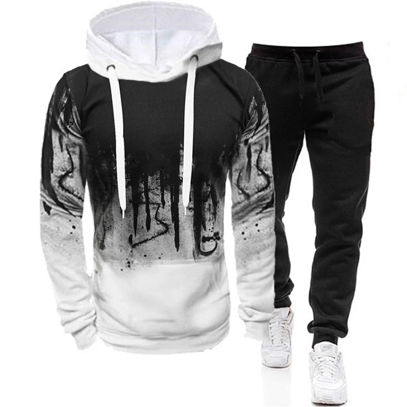 Autumn Winter Trending Tracksuits Men Camouflage Hoodie Pant 2 Piece Set Sports Wear 3d Ink Jogging Suits 240106