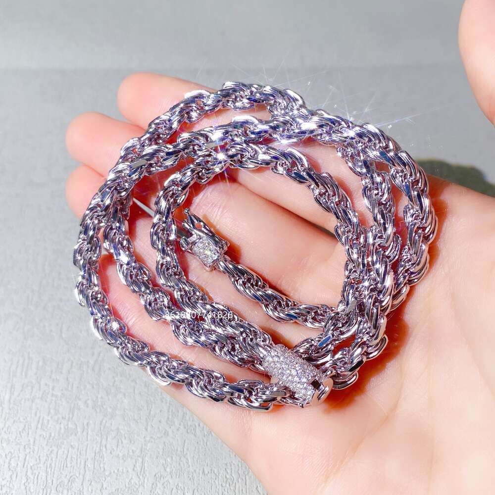 6mm S925 Sterling Silver Necklace Iced Out Vvs1 Moissanite Diamond Clasp Silver Rope Chain