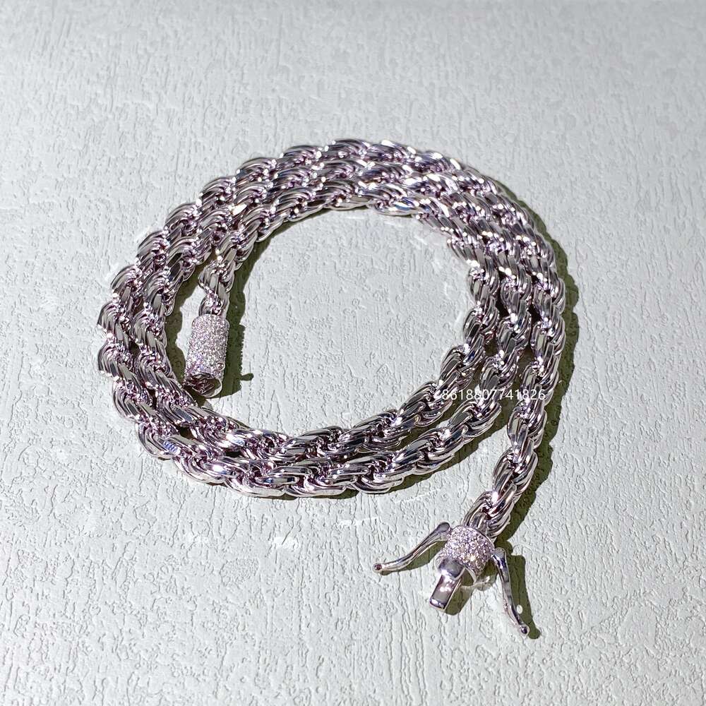 6mm S925 Sterling Silver Necklace Iced Out Vvs1 Moissanite Diamond Clasp Silver Rope Chain