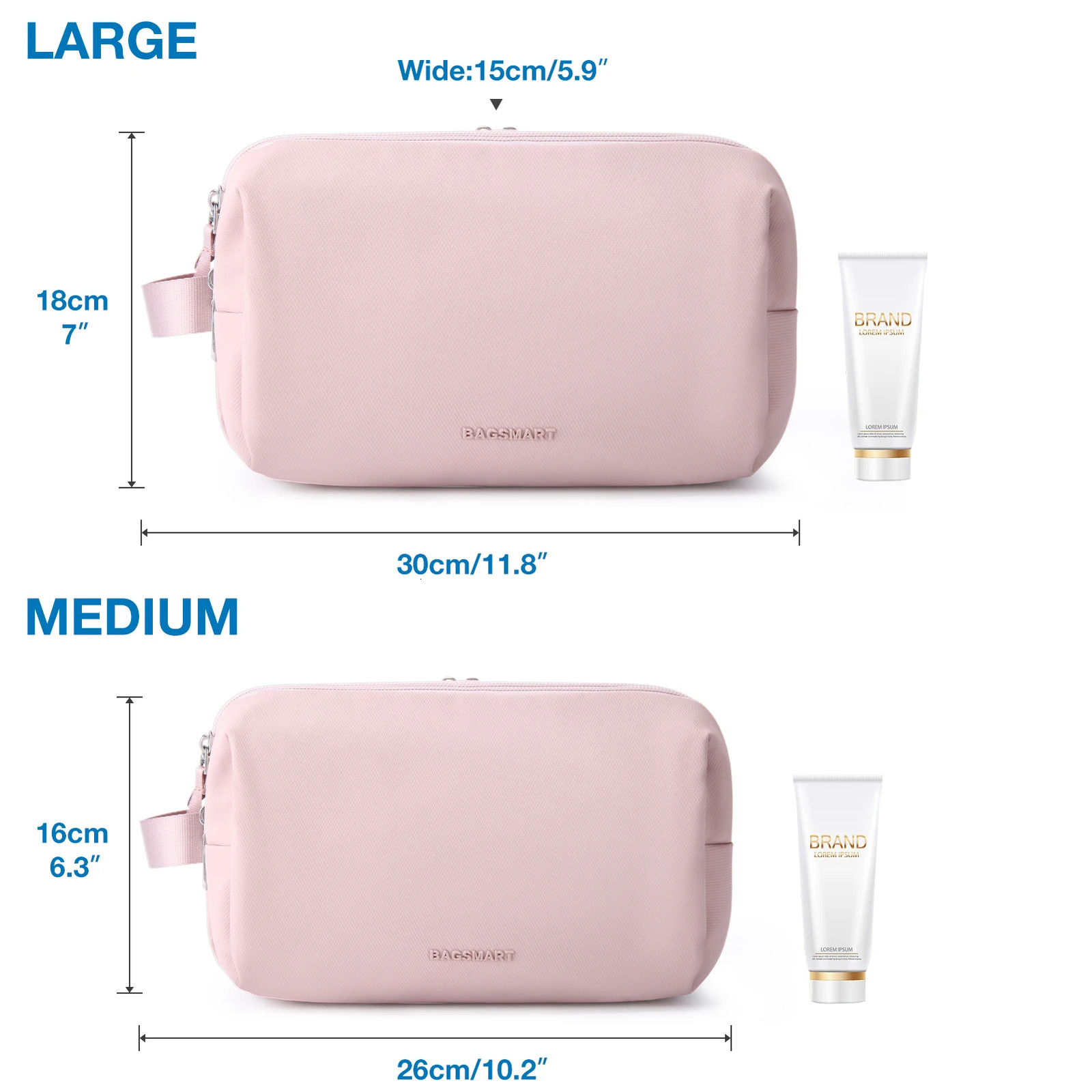 Women Toiletry Bag for Men BAGSMART Pink Waterresistant Dopp Kit Travel Lightweight Shaving Fits Full Sized Toiletries 240106