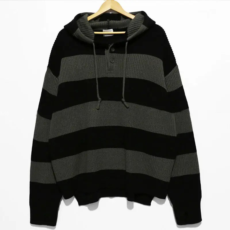 Winter Korean Knitted Warm Striped Men Sweater Fashion Y2K Street Personalized Hip Hop Couple Simple Harajuku Retro Hoodie 240106