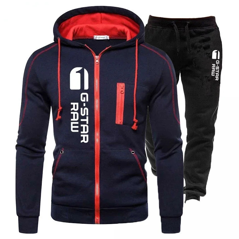 Men's Tracksuit Casual Jogging Suit Outdoor Set Zipper Hoodies Black Sweatpant 2pcs Spring Fashion Streetwear S-4XL 240106