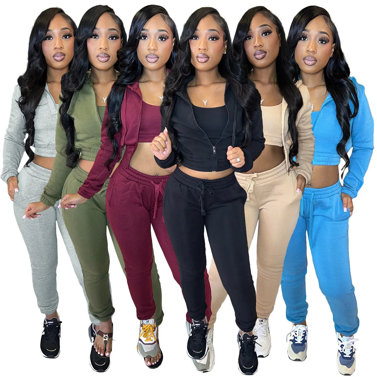 Women's Autumn And Winter Warm Zipper Cardigan Long Sleeve HoodiePantsVest Casual Solid Color Tracksuit 3 Piece Sets 240105