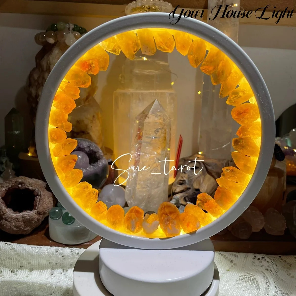 Creatitive Energy Mineral Stone Lamp Healing Crystals Night Light Home Lucky Gather Wealth Decoration Reiki Chakra 240106