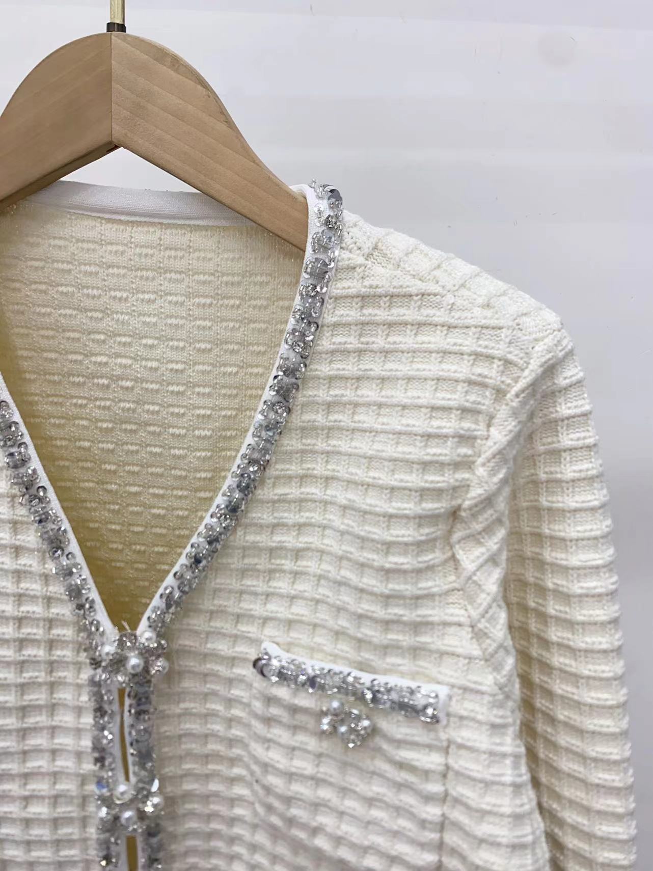 Self-portrait New Ivory V-neck Knit Cardigan