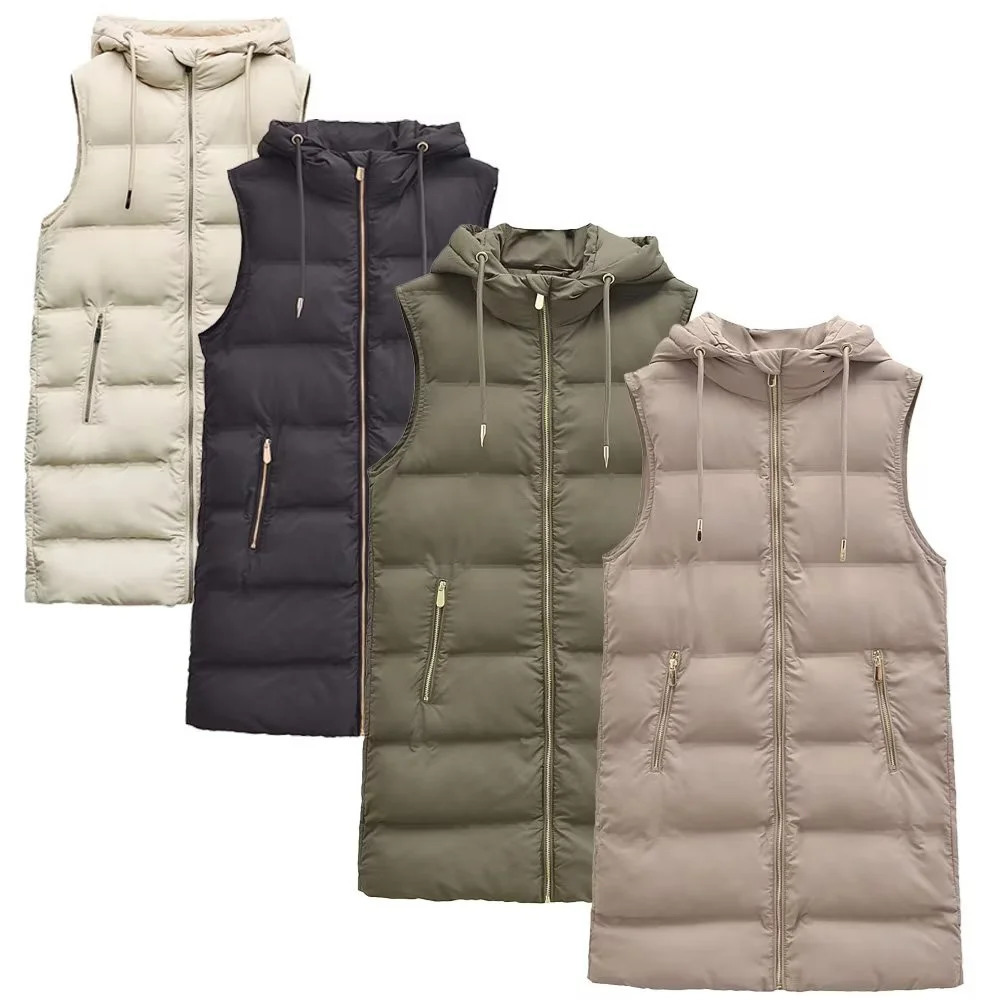UNIZERA Autumn and Winter Women's Fashion Casual Loose Versatile Sleeveless Hooded Cotton Coat Tank Top Vest Coat 240106