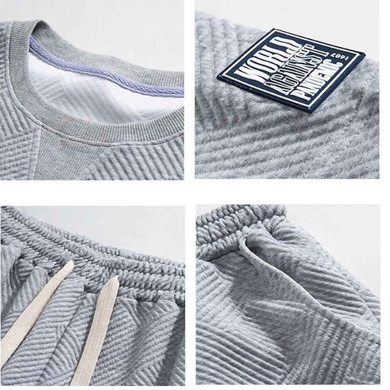 Summer Men's Tracksuit Waffle Fabric Breathable Casual T-Shirt and Shorts Fashion Half Sleeve Two Piece Set for Unisex 240106