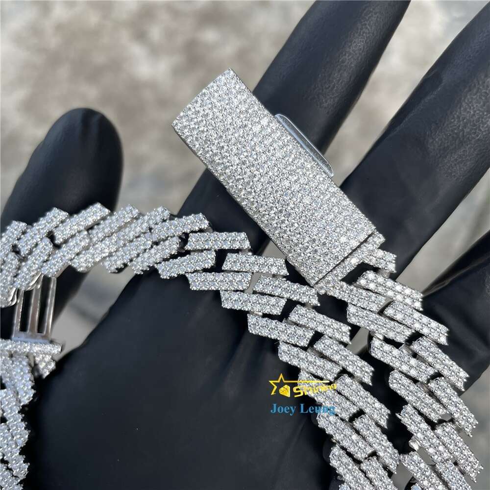 Pass Diamond Tester 925 Silver Necklace Vvs Moissanite 13mm Width Iced Out Cuban Link Chain Hip Hop