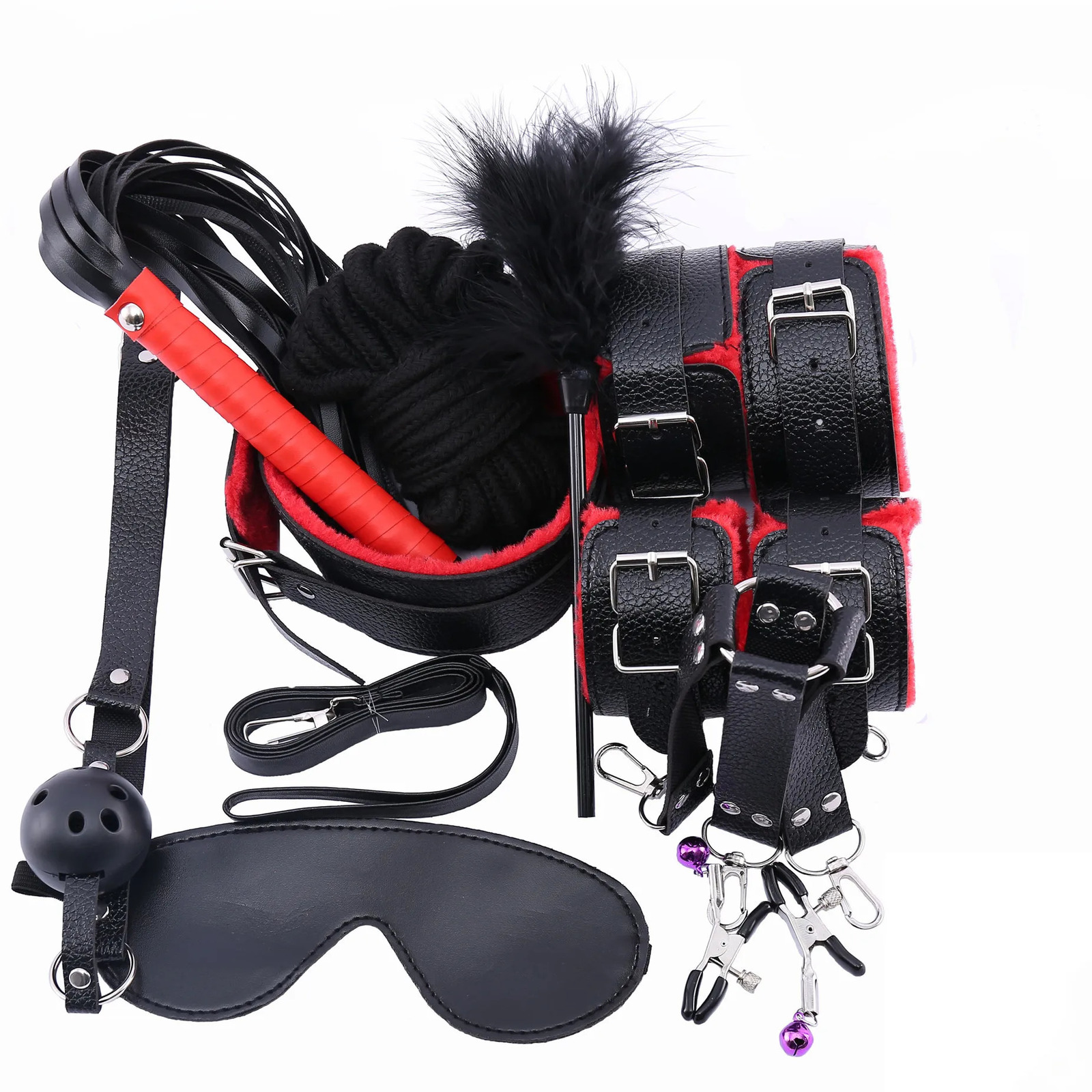 Leather Bondage Set Sex Toys for Women Couples BDSM Sex Mini Vibrator Anal Plug Handcuffs Bdsm Bondage Erotic Adult Toys 240105