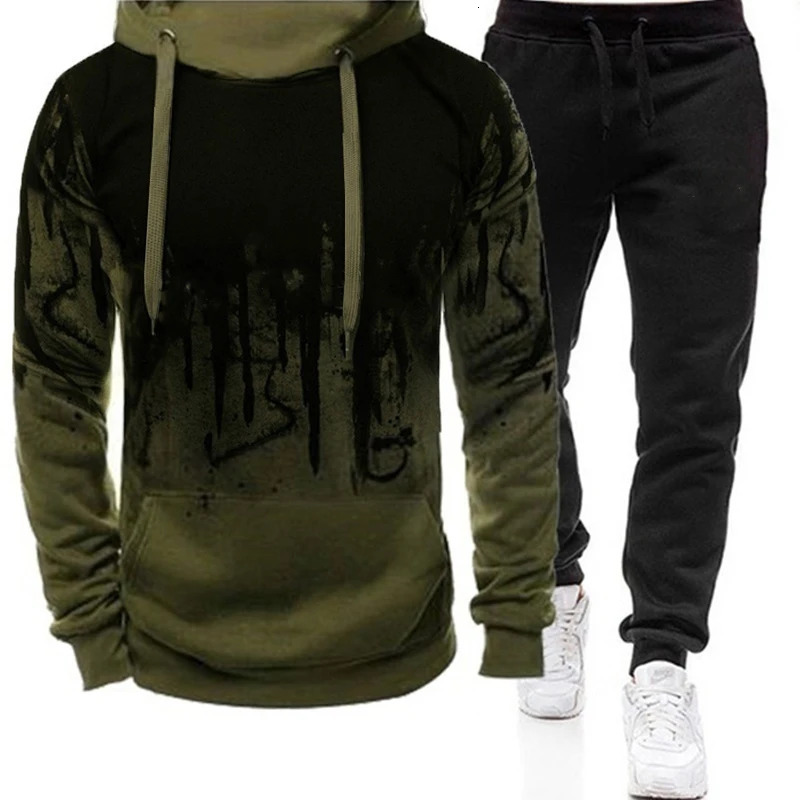 Autumn Winter Trending Tracksuits Men Camouflage Hoodie Pant 2 Piece Set Sports Wear 3d Ink Jogging Suits 240106