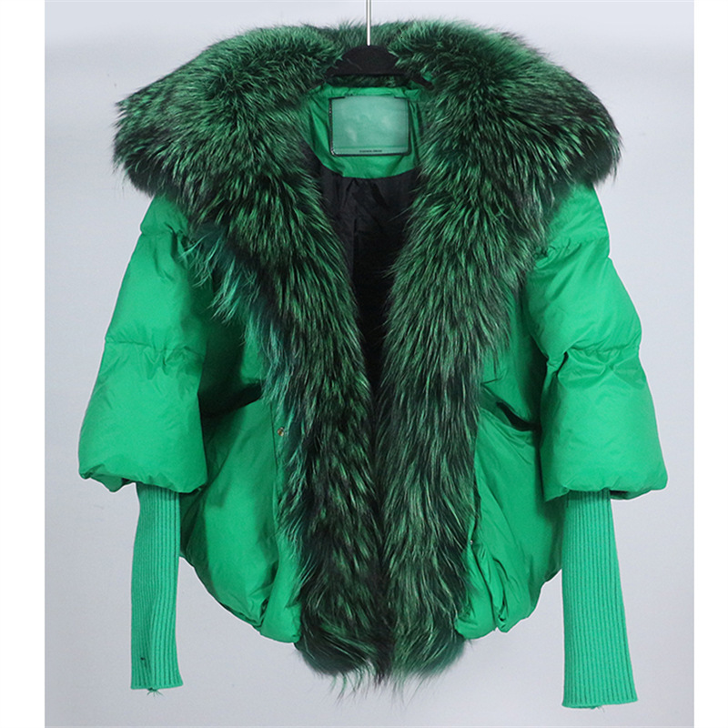 Women's Down Parkas ANNSIRGRA Winter Jacket White Duck Down Coat Women Real Fur Coats Super Large Real Fur Collar With Knit Sleeve Fashion 230927