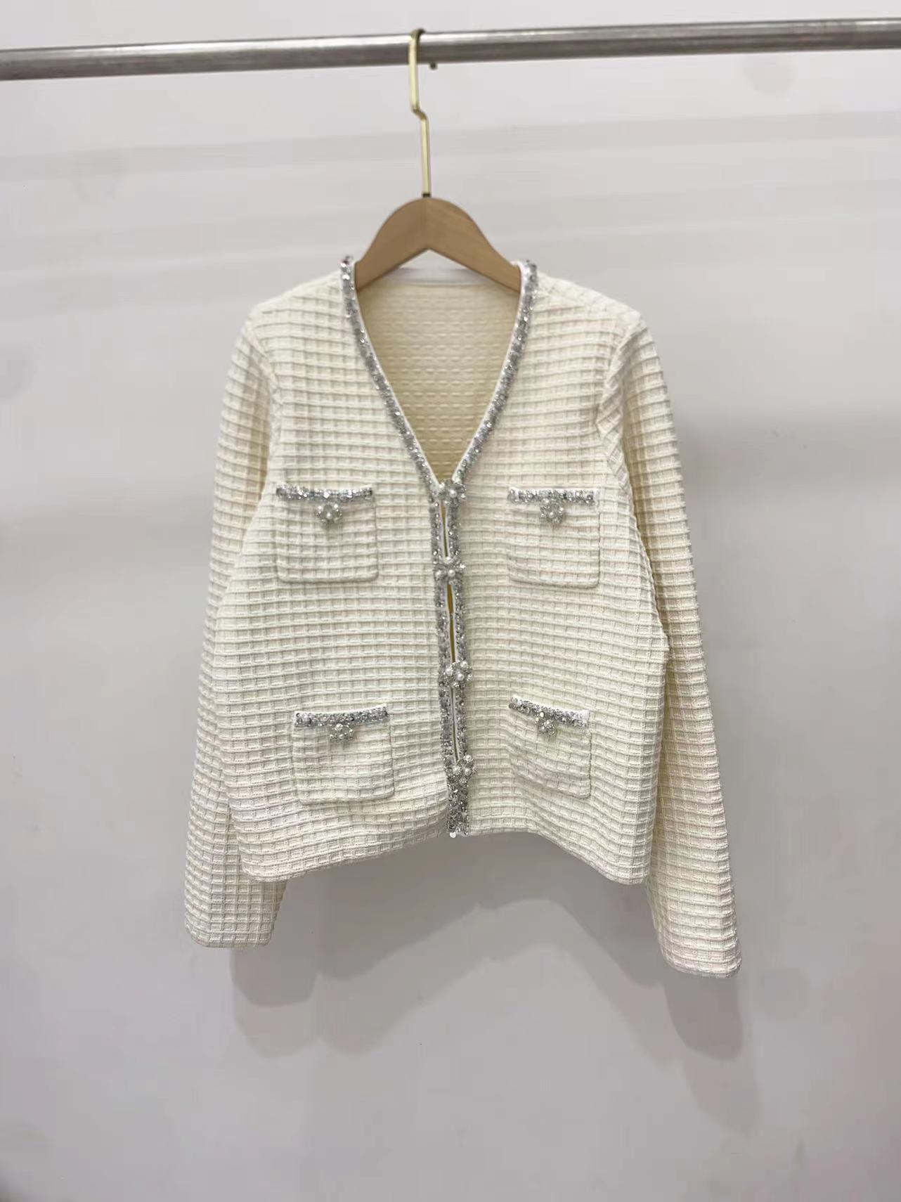 Self-portrait New Ivory V-neck Knit Cardigan