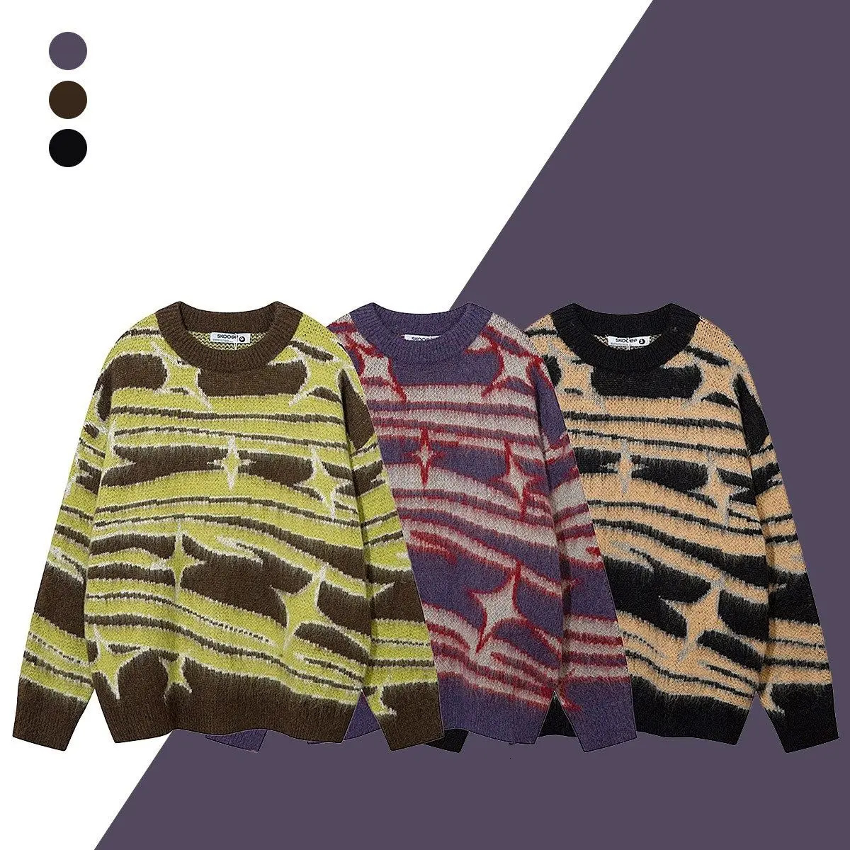 Fashion american simplicity knitted men sweater spring winter Korean style personality y2k street loose couple round neck hoodie 240106