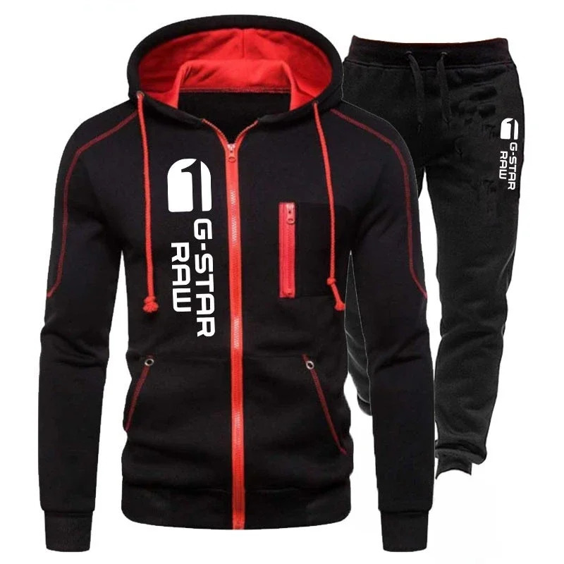 Men's Tracksuit Casual Jogging Suit Outdoor Set Zipper Hoodies Black Sweatpant 2pcs Spring Fashion Streetwear S-4XL 240106