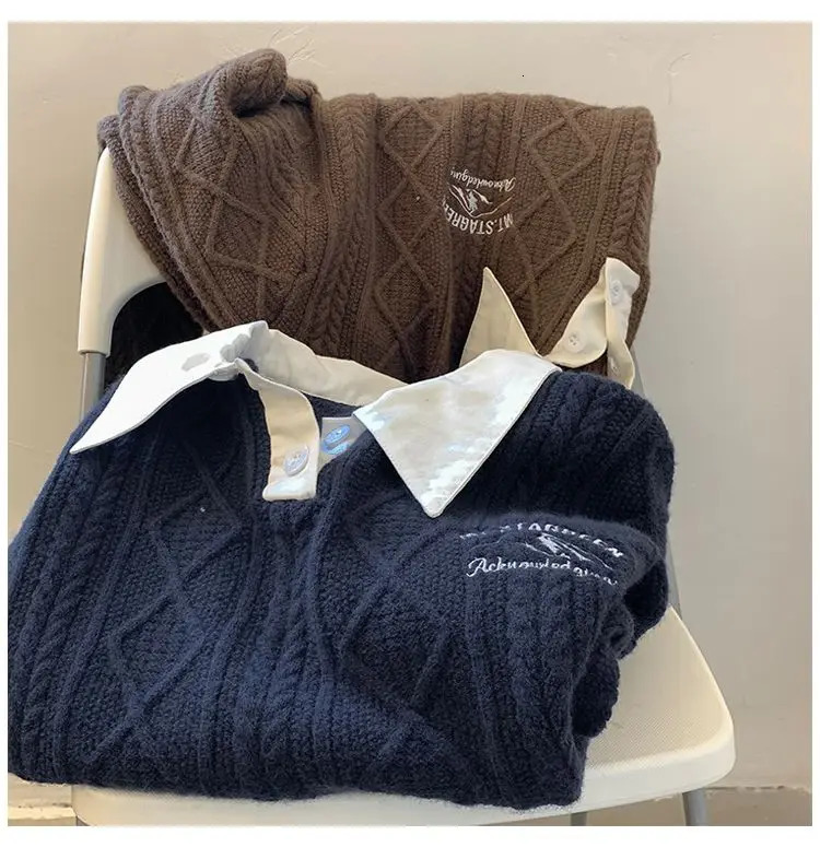 Autumn and Winter American Street Men and Women Trendy Loose Personality Polo Sweater Couple Lazy Polo Casual Top harajuku y2k 240106