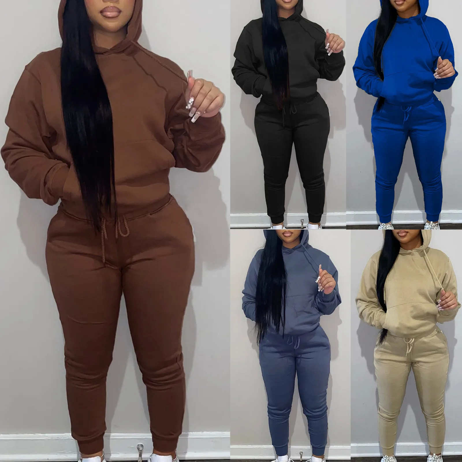 Womens Sweatsuits 2 Piece Set Fall/Winter Loose Sweat Sets Comfy Hoodie Sweatshirt Drawstring Cuffed Sweatpants 240106