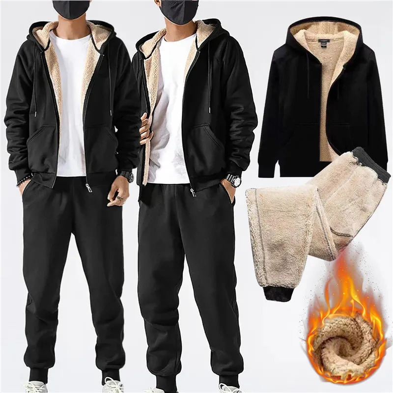 Men Winter Fleece Sets Mens Thick HoodiesPants Suit Man Hooded Sweatshirt Sportswear Tracksuits Male Hoodie Sweatsuits size 5XL 240106