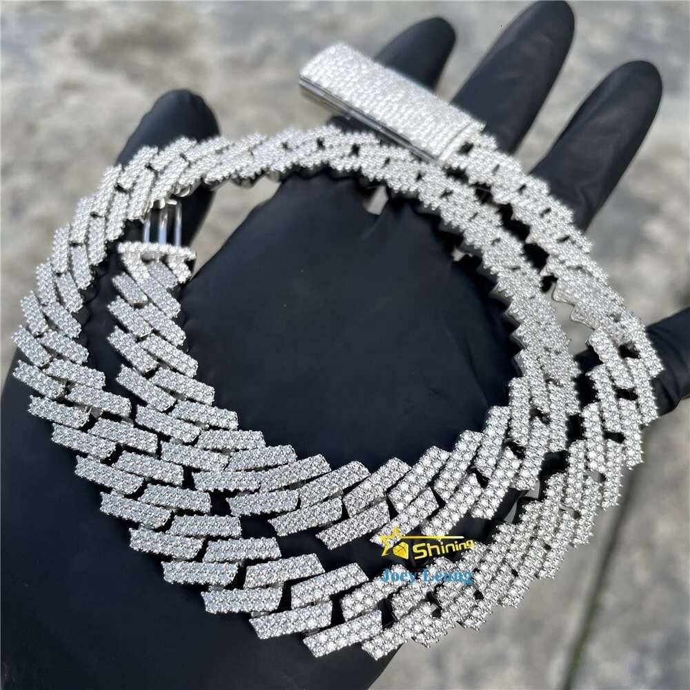 Pass Diamond Tester 925 Silver Necklace Vvs Moissanite 13mm Width Iced Out Cuban Link Chain Hip Hop